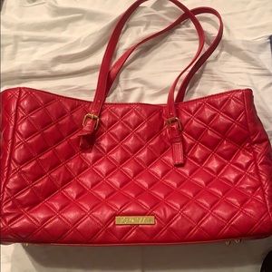 Red quilted tote bag